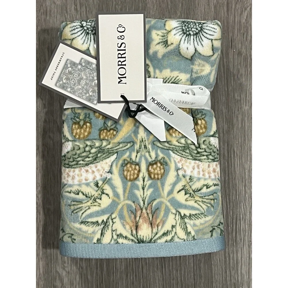 2 Morris & Co. William Morris Strawberry Thief Floral Velour HAND Towels New